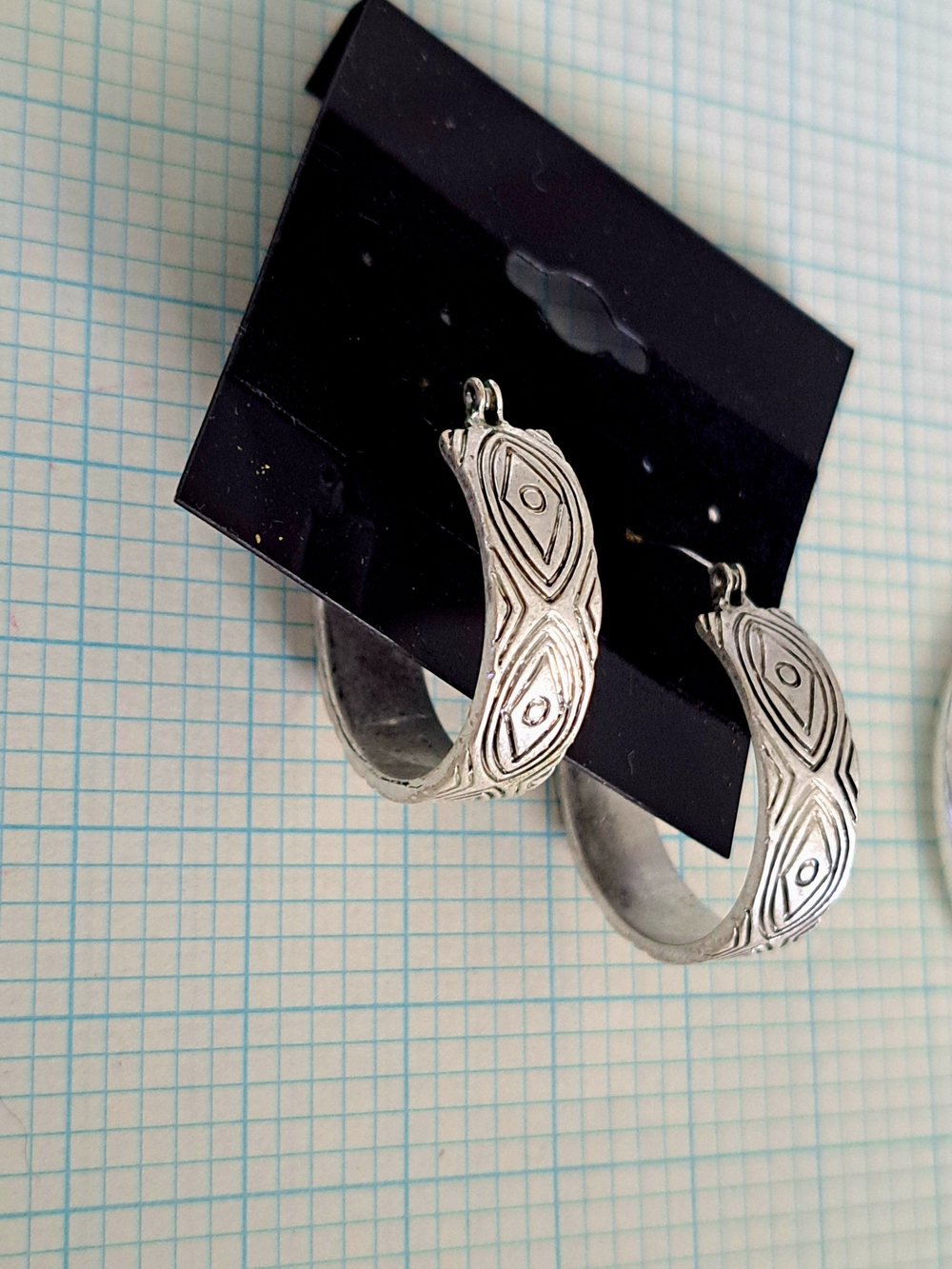 Silver-Tone Etched Hoop Earrings - Women's Jewelry